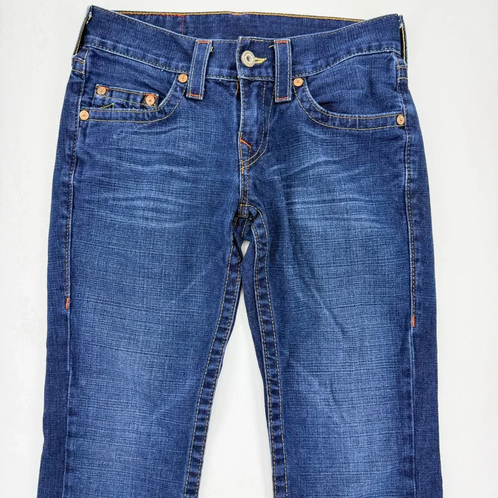 True Religion Bobby Straight Leg Jeans Dark Wash Blue Denim Mens 28x34 USA Made